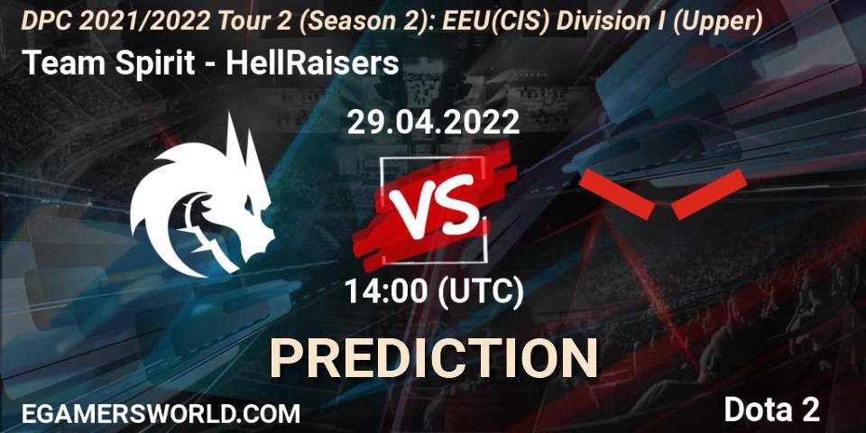 Team Spirit vs HellRaisers: Match Prediction. 29.04.2022 at 14:00, Dota 2, DPC 2021/2022 Tour 2 (Season 2): EEU(CIS) Division I (Upper)