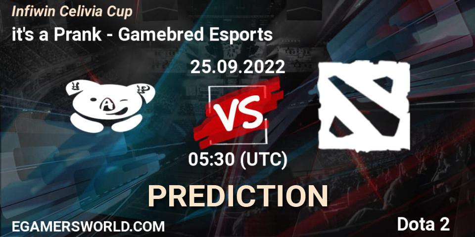 it's a Prank vs Gamebred Esports: Match Prediction. 22.09.2022 at 02:59, Dota 2, Infiwin Celivia Cup 