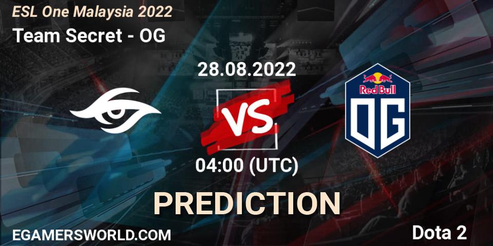 Team Secret vs OG: Match Prediction. 28.08.22, Dota 2, ESL One Malaysia 2022