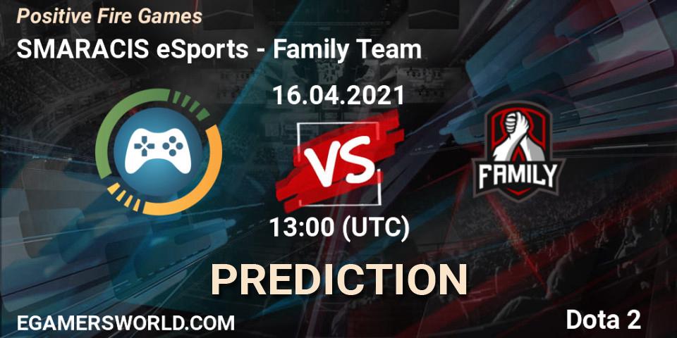 SMARACIS eSports vs Family Team: Match Prediction. 16.04.2021 at 13:02, Dota 2, Positive Fire Games