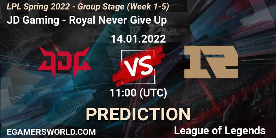JD Gaming vs Royal Never Give Up: Match Prediction. 14.01.2022 at 11:30, LoL, LPL Spring 2022 - Group Stage (Week 1-5)