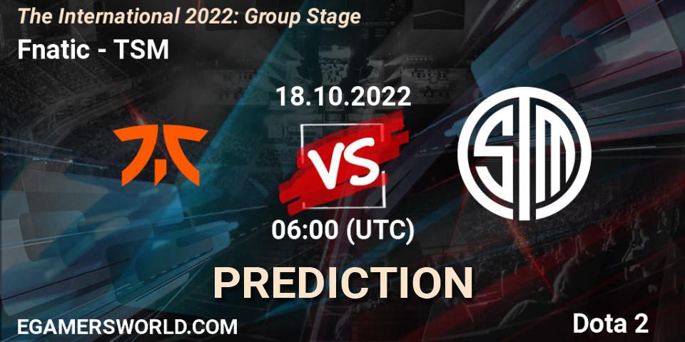 Fnatic vs TSM: Match Prediction. 18.10.2022 at 07:03, Dota 2, The International 2022: Group Stage
