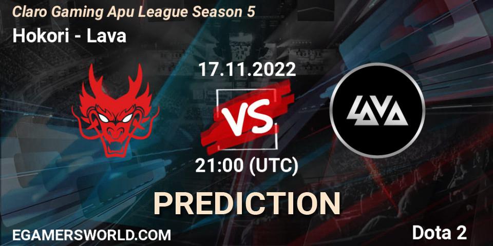 Hokori vs Lava: Match Prediction. 17.11.2022 at 21:30, Dota 2, Claro Gaming Apu League Season 5