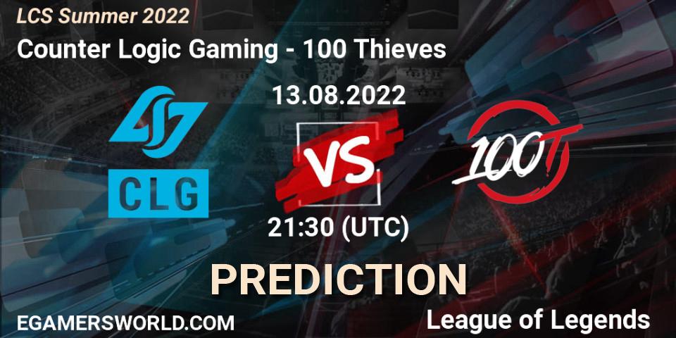 Counter Logic Gaming vs 100 Thieves: Match Prediction. 13.08.2022 at 21:30, LoL, LCS Summer 2022