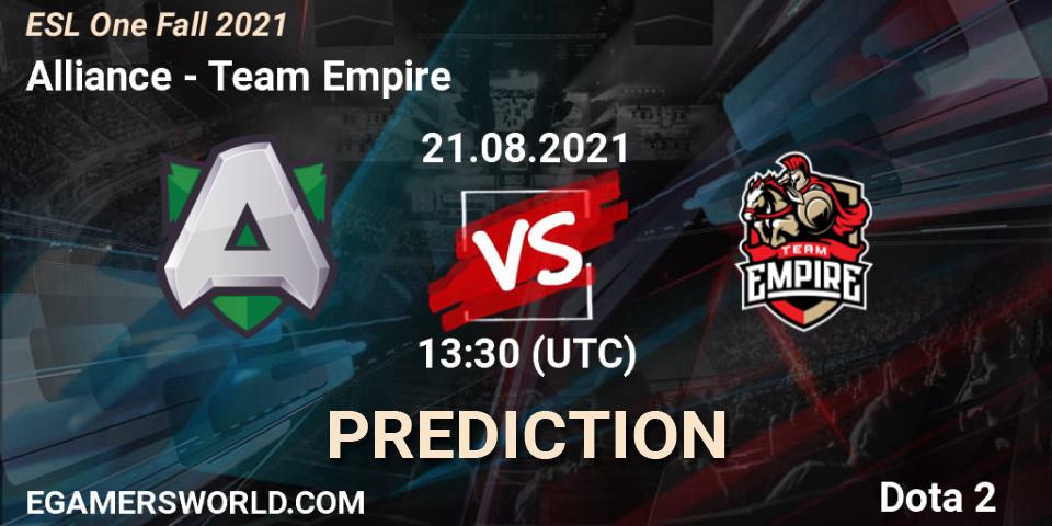 Alliance vs Team Empire: Match Prediction. 21.08.21, Dota 2, ESL One Fall 2021