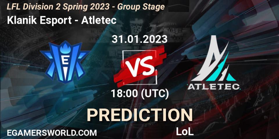 Klanik Esport vs Atletec: Match Prediction. 31.01.23, LoL, LFL Division 2 Spring 2023 - Group Stage