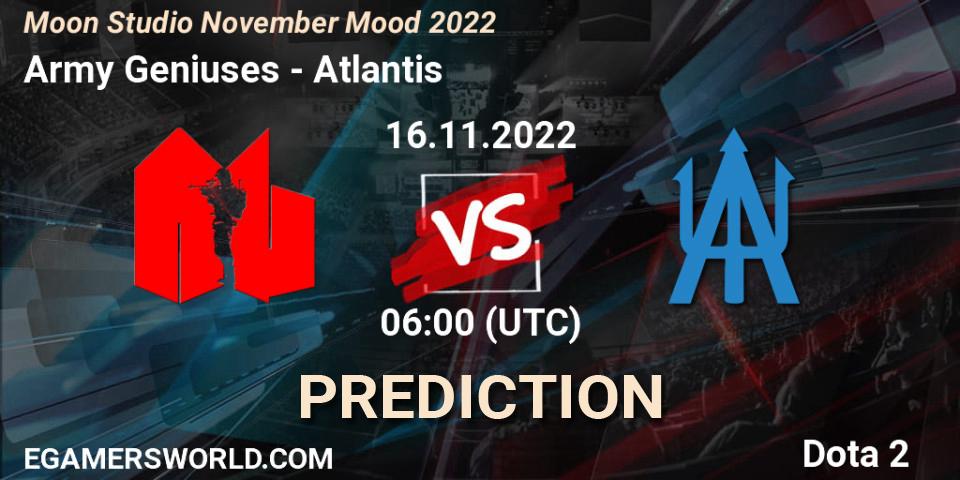 Army Geniuses vs Atlantis: Match Prediction. 16.11.22, Dota 2, Moon Studio November Mood 2022