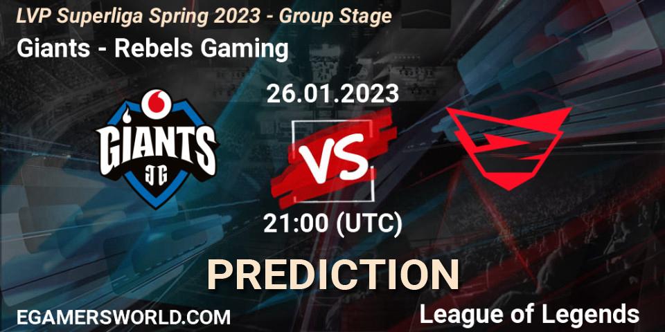 Giants vs Rebels Gaming: Match Prediction. 26.01.2023 at 21:00, LoL, LVP Superliga Spring 2023 - Group Stage