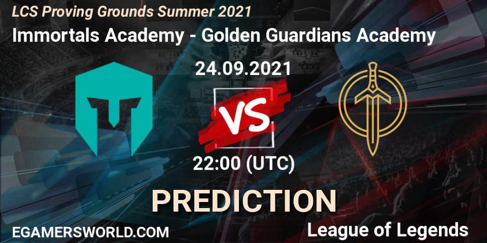 Immortals Academy vs Golden Guardians Academy: Match Prediction. 24.09.2021 at 22:00, LoL, LCS Proving Grounds Summer 2021