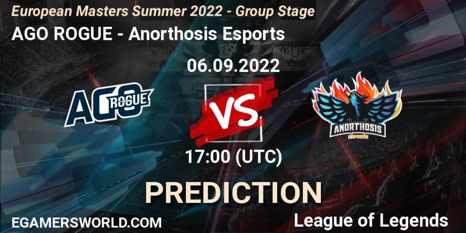 AGO ROGUE vs Anorthosis Esports: Match Prediction. 06.09.2022 at 17:00, LoL, European Masters Summer 2022 - Group Stage