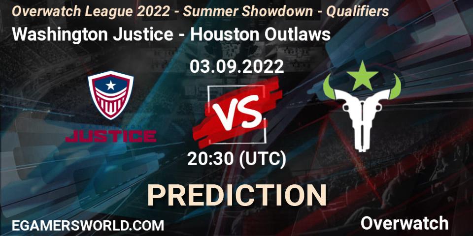 Washington Justice vs Houston Outlaws: Match Prediction. 03.09.2022 at 20:20, Overwatch, Overwatch League 2022 - Summer Showdown - Qualifiers