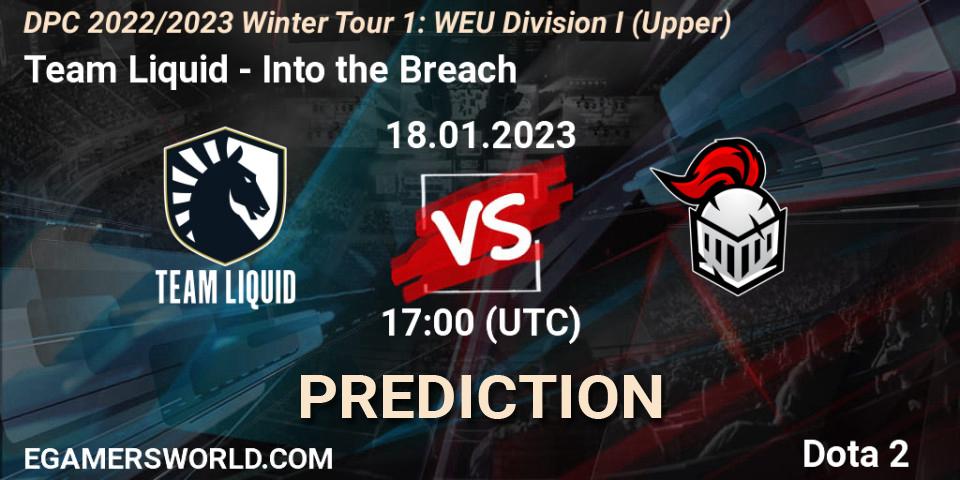 Team Liquid vs Into the Breach: Match Prediction. 18.01.2023 at 18:25, Dota 2, DPC 2022/2023 Winter Tour 1: WEU Division I (Upper)