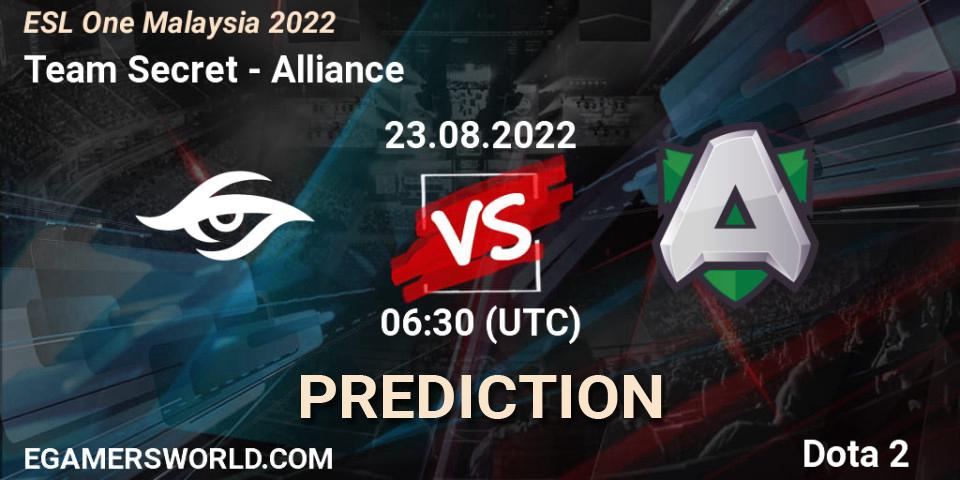 Team Secret vs Alliance: Match Prediction. 23.08.22, Dota 2, ESL One Malaysia 2022