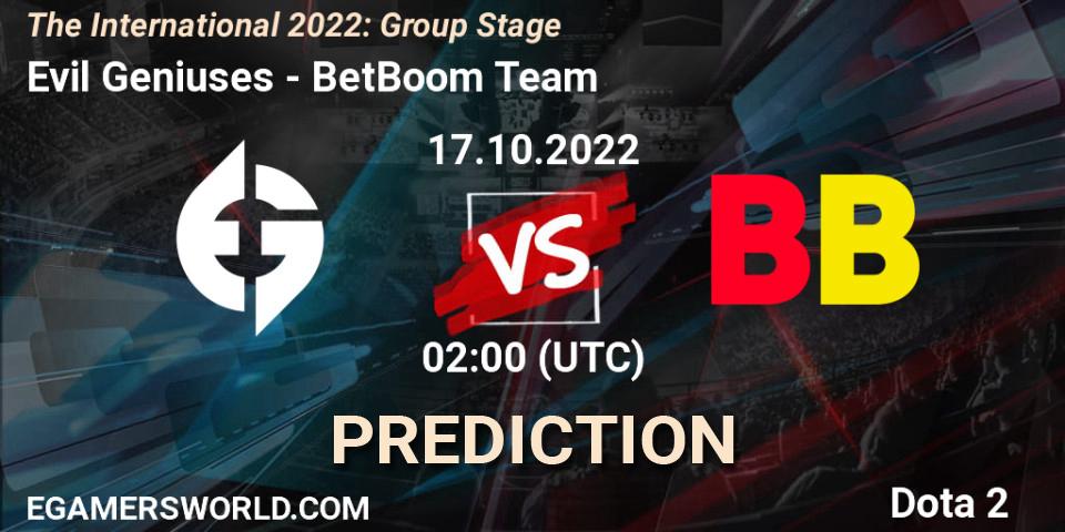 Evil Geniuses vs BetBoom Team: Match Prediction. 17.10.22, Dota 2, The International 2022: Group Stage