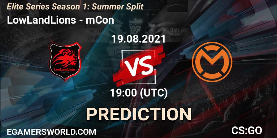 LowLandLions vs mCon: Match Prediction. 19.08.2021 at 19:00, Counter-Strike (CS2), Elite Series Season 1: Summer Split