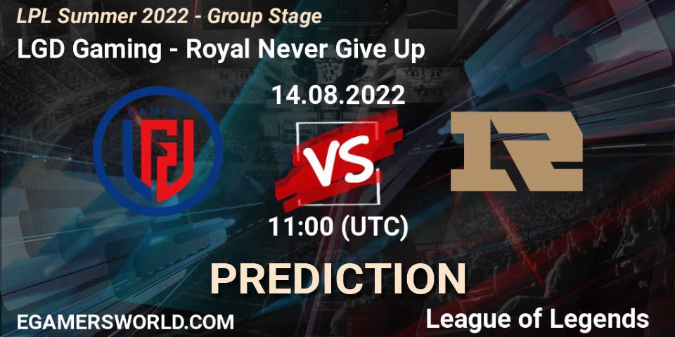 LGD Gaming vs Royal Never Give Up: Match Prediction. 14.08.22, LoL, LPL Summer 2022 - Group Stage