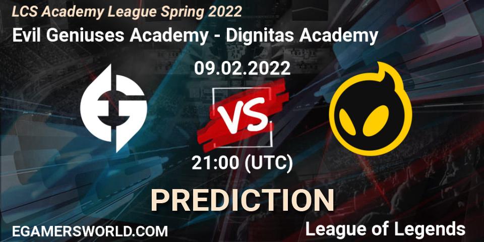 Evil Geniuses Academy vs Dignitas Academy: Match Prediction. 09.02.2022 at 21:00, LoL, LCS Academy League Spring 2022