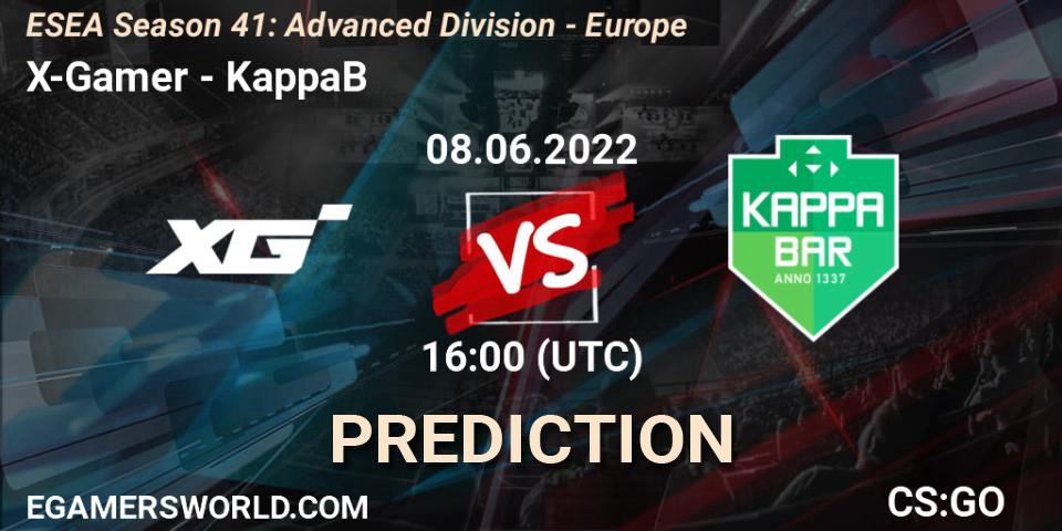 X-Gamer vs KappaB: Match Prediction. 08.06.2022 at 16:00, Counter-Strike (CS2), ESEA Season 41: Advanced Division - Europe
