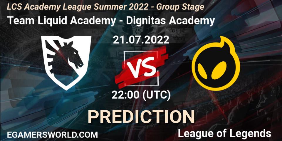 Team Liquid Academy vs Dignitas Academy: Match Prediction. 21.07.2022 at 22:00, LoL, LCS Academy League Summer 2022 - Group Stage