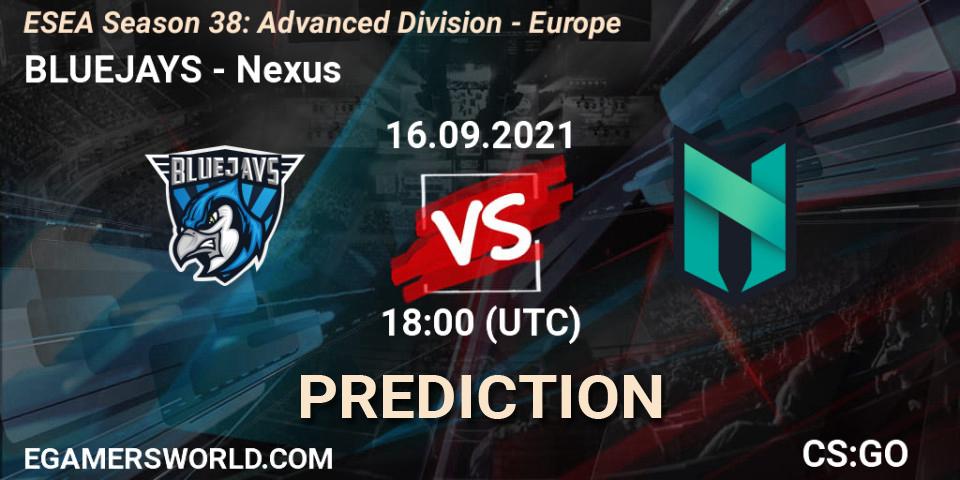 BLUEJAYS vs Nexus: Match Prediction. 16.09.2021 at 18:00, Counter-Strike (CS2), ESEA Season 38: Advanced Division - Europe