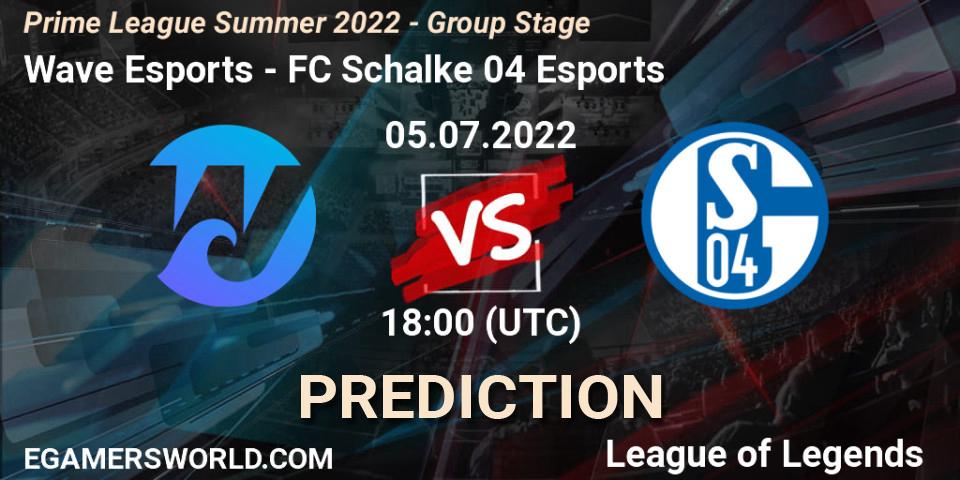Wave Esports vs FC Schalke 04 Esports: Match Prediction. 05.07.2022 at 18:00, LoL, Prime League Summer 2022 - Group Stage