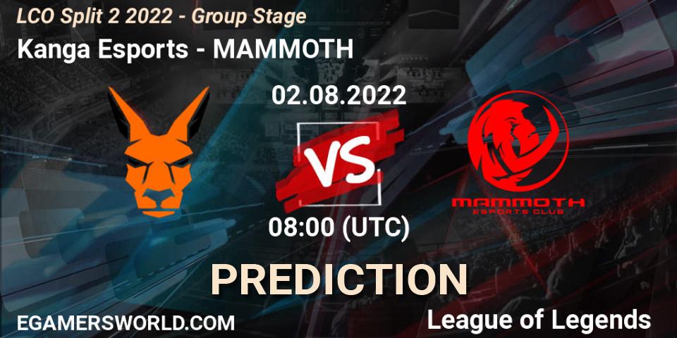 Kanga Esports vs MAMMOTH: Match Prediction. 02.08.2022 at 08:00, LoL, LCO Split 2 2022 - Group Stage