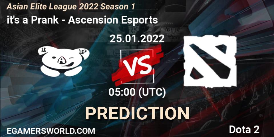 it's a Prank vs Ascension Esports: Match Prediction. 25.01.2022 at 05:01, Dota 2, Asian Elite League 2022 Season 1