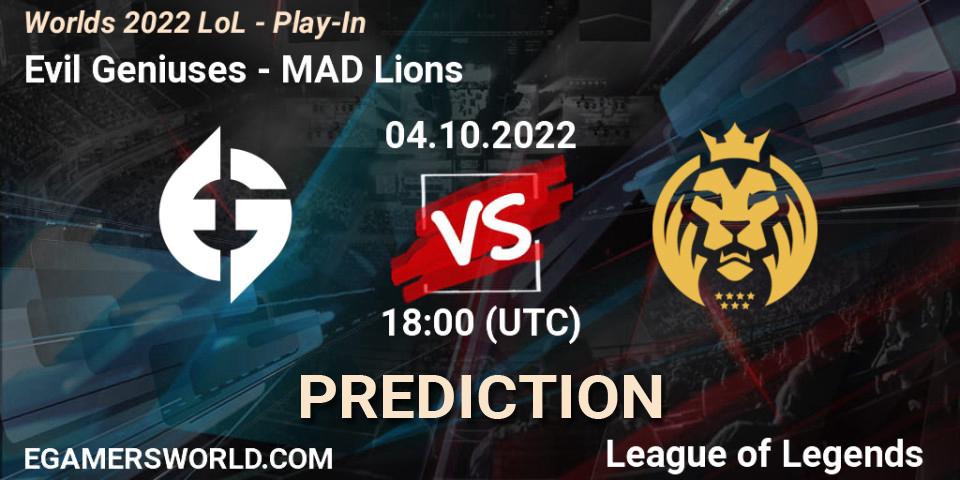 Evil Geniuses vs MAD Lions: Match Prediction. 04.10.22, LoL, Worlds 2022 LoL - Play-In
