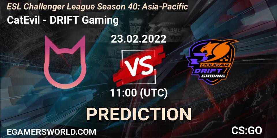 CatEvil vs DRIFT Gaming: Match Prediction. 23.02.2022 at 12:00, Counter-Strike (CS2), ESL Challenger League Season 40: Asia-Pacific