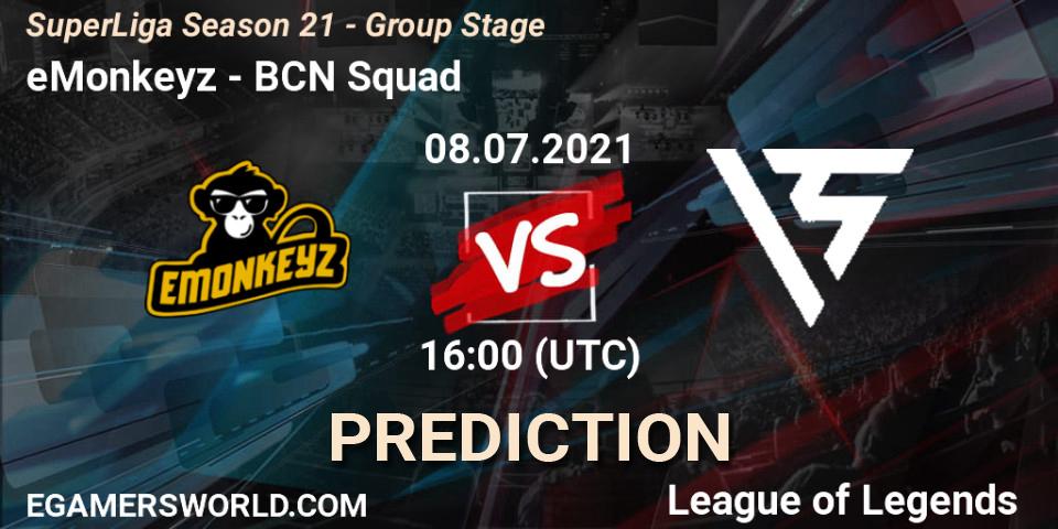 eMonkeyz vs BCN Squad: Match Prediction. 08.07.21, LoL, SuperLiga Season 21 - Group Stage 