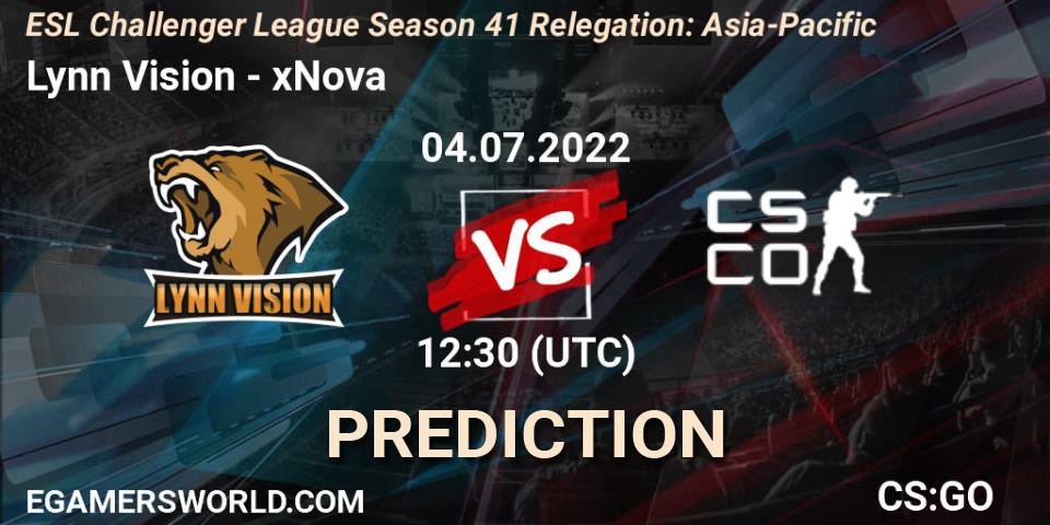 Lynn Vision vs xNova: Match Prediction. 04.07.2022 at 12:30, Counter-Strike (CS2), ESL Challenger League Season 41 Relegation: Asia-Pacific