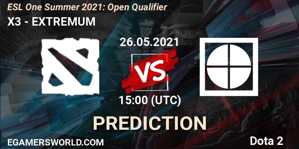 X3 vs EXTREMUM: Match Prediction. 26.05.2021 at 15:00, Dota 2, ESL One Summer 2021: Open Qualifier
