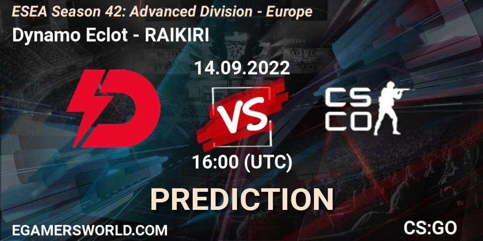Dynamo Eclot vs RAIKIRI: Match Prediction. 14.09.2022 at 16:00, Counter-Strike (CS2), ESEA Season 42: Advanced Division - Europe
