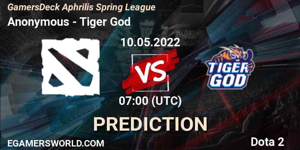 Anonymous vs Tiger God: Match Prediction. 10.05.2022 at 07:02, Dota 2, GamersDeck Aphrilis Spring League