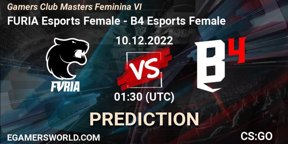 FURIA Esports Female vs B4 Esports Female: Match Prediction. 10.12.2022 at 01:30, Counter-Strike (CS2), Gamers Club Masters Feminina VI