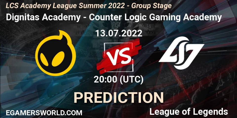 Dignitas Academy vs Counter Logic Gaming Academy: Match Prediction. 13.07.2022 at 20:00, LoL, LCS Academy League Summer 2022 - Group Stage