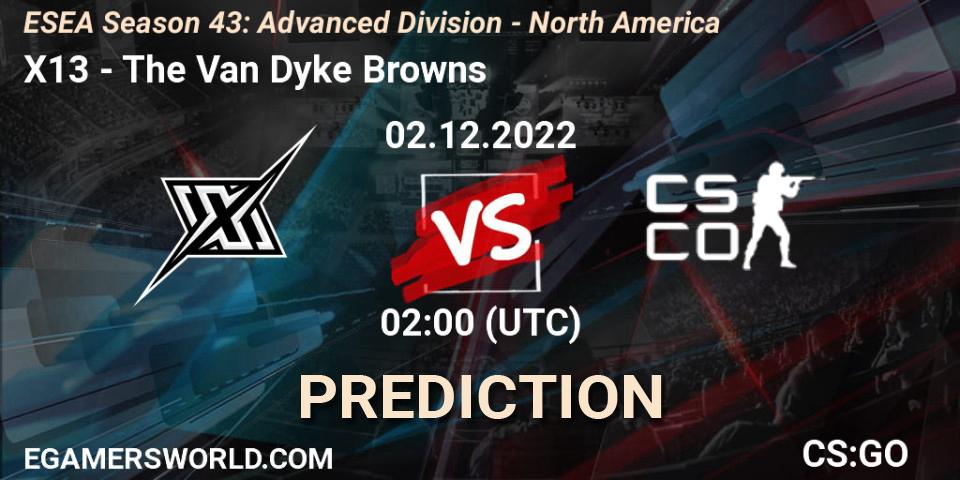 X13 vs The Van Dyke Browns: Match Prediction. 02.12.22, CS2 (CS:GO), ESEA Season 43: Advanced Division - North America