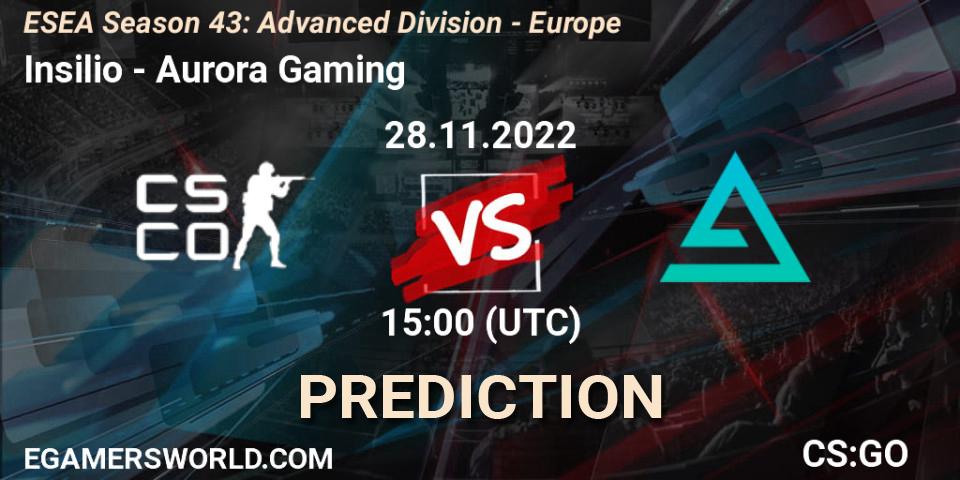 Insilio vs Aurora: Match Prediction. 28.11.22, CS2 (CS:GO), ESEA Season 43: Advanced Division - Europe