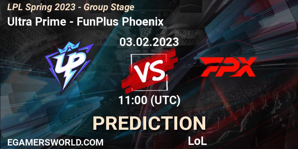 Ultra Prime vs FunPlus Phoenix: Match Prediction. 03.02.2023 at 12:30, LoL, LPL Spring 2023 - Group Stage