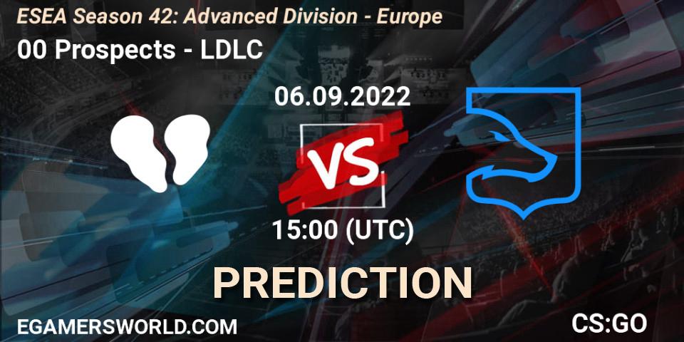 00 Prospects vs LDLC: Match Prediction. 06.09.2022 at 17:00, Counter-Strike (CS2), ESEA Season 42: Advanced Division - Europe