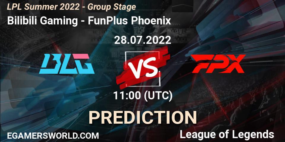 Bilibili Gaming vs FunPlus Phoenix: Match Prediction. 28.07.2022 at 11:45, LoL, LPL Summer 2022 - Group Stage