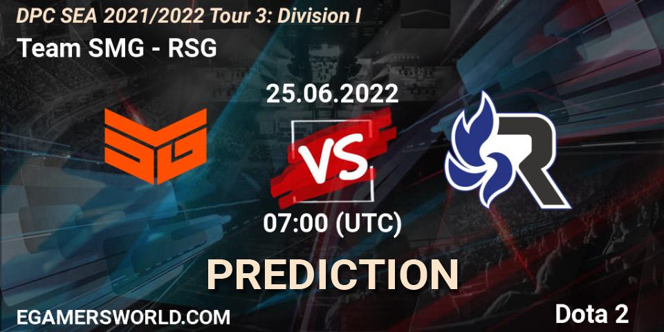 Team SMG vs RSG: Match Prediction. 25.06.2022 at 07:31, Dota 2, DPC SEA 2021/2022 Tour 3: Division I