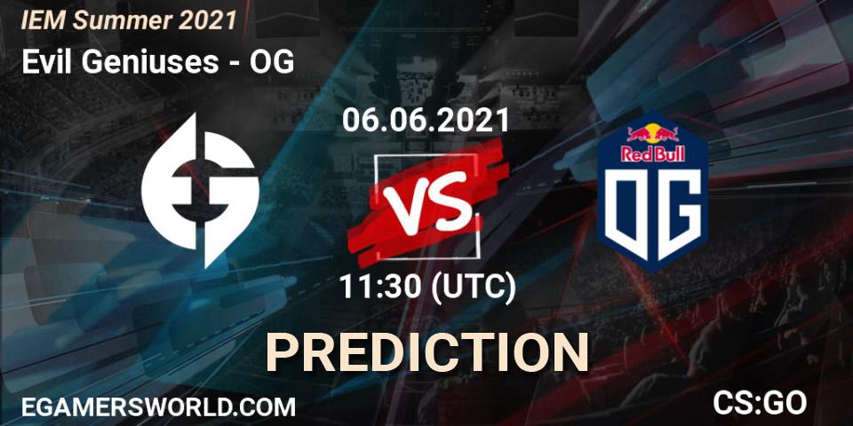Evil Geniuses vs OG: Match Prediction. 06.06.2021 at 11:30, Counter-Strike (CS2), IEM Summer 2021