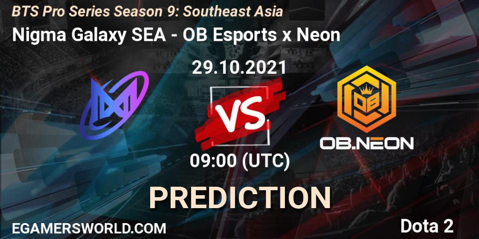 Nigma Galaxy SEA vs OB Esports x Neon: Match Prediction. 29.10.2021 at 09:02, Dota 2, BTS Pro Series Season 9: Southeast Asia