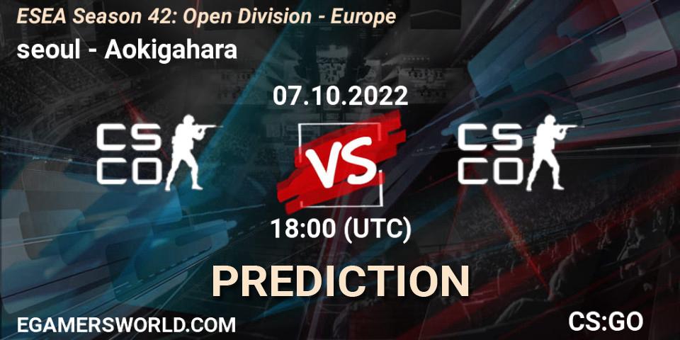 seoul vs Aokigahara: Match Prediction. 07.10.2022 at 18:00, Counter-Strike (CS2), ESEA Season 42: Open Division - Europe