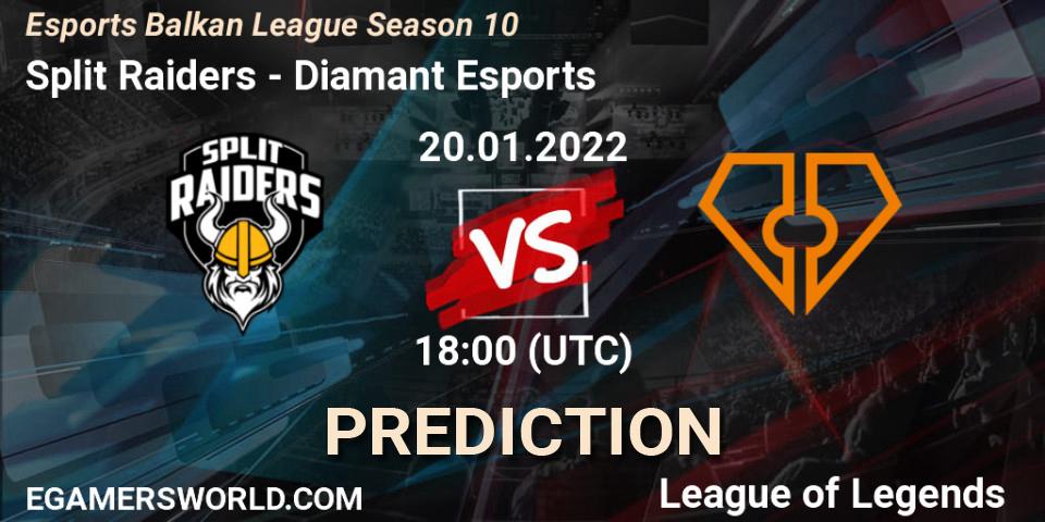 Split Raiders vs Diamant Esports: Match Prediction. 20.01.2022 at 18:00, LoL, Esports Balkan League Season 10