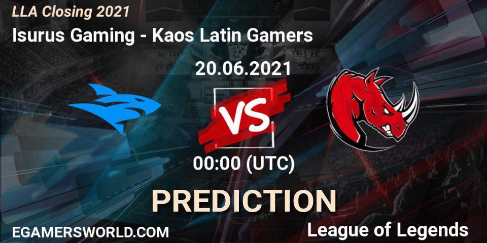 Isurus Gaming vs Kaos Latin Gamers: Match Prediction. 20.06.2021 at 00:00, LoL, LLA Closing 2021
