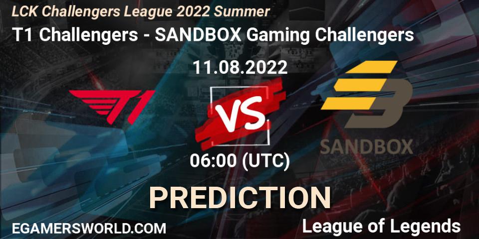 T1 Challengers vs SANDBOX Gaming Challengers: Match Prediction. 11.08.2022 at 06:00, LoL, LCK Challengers League 2022 Summer