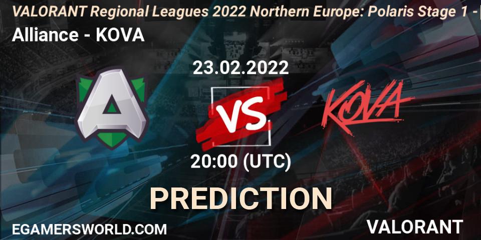 Alliance vs KOVA: Match Prediction. 23.02.2022 at 20:00, VALORANT, VALORANT Regional Leagues 2022 Northern Europe: Polaris Stage 1 - Regular Season