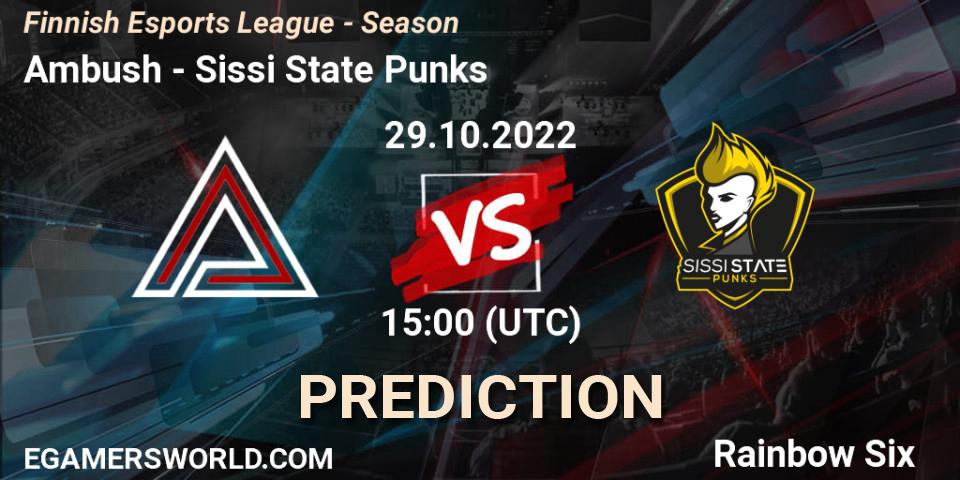 Ambush vs Sissi State Punks: Match Prediction. 29.10.2022 at 11:00, Rainbow Six, Finnish Esports League - Season 
